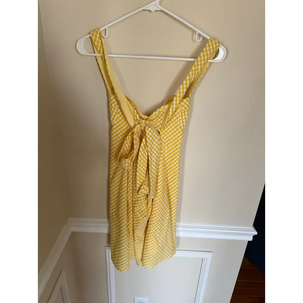 Princess Polly Yellow & White Gingham McBeath Mini Dress Tie Back Summer Preppy - Picture 5 of 13